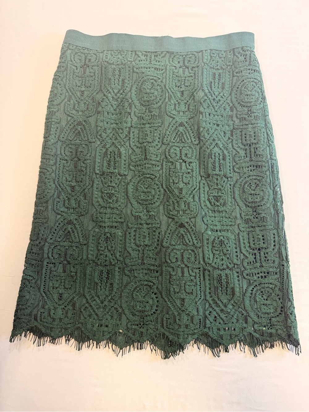 NWT Ann Taylor Petite 12P Emerald Green Geometric Lace Pencil Skirt